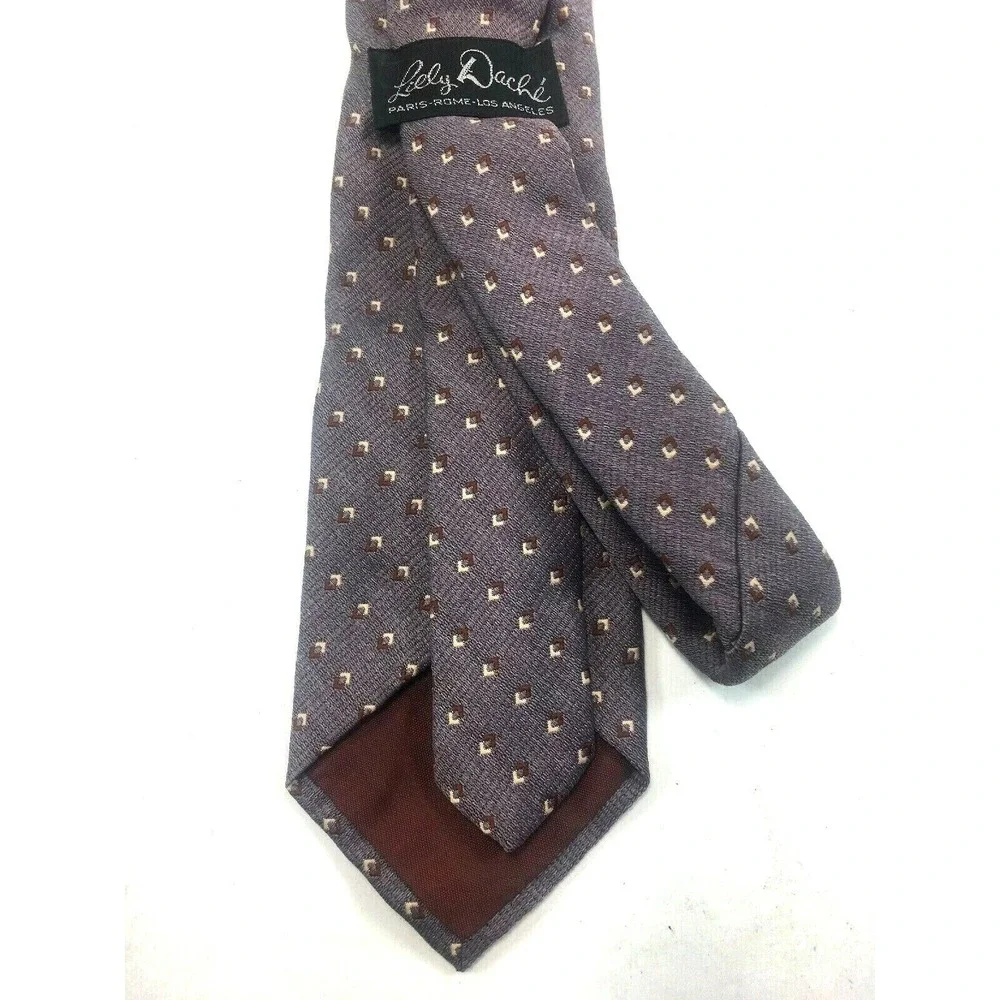 Lilly Dache' VTG Tie Symmetrical Diamond Beige Brown‎ Lavender